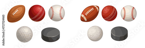 Different sports balls displayed in pairs on a simple background for educational purposes