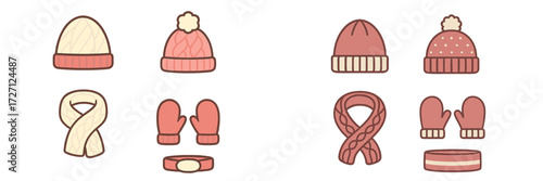 Warm winter accessories including hats, scarves, and mittens displayed in a cozy arrangement for seasonal shopping