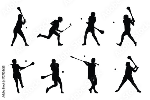 female hurling player silhouette, camogie players
