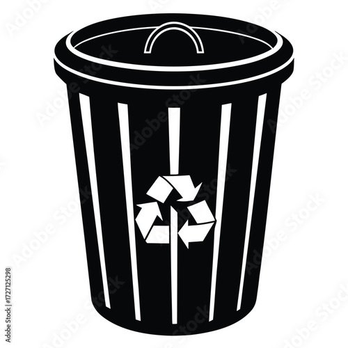 a simple black trash can with a blue recycling sym (2).eps