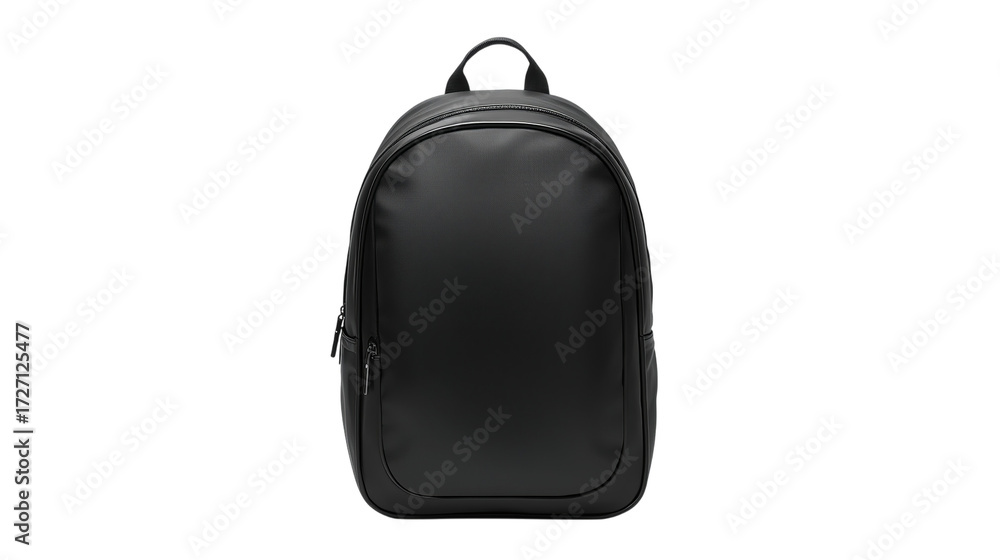 Naklejka premium A small black backpack with a smooth finish and zipper detail, isolated on transparent background