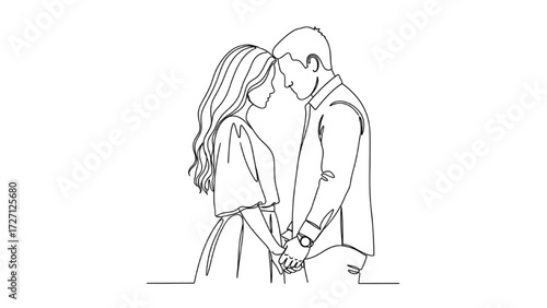 Minimalist Line Drawing of Couple in Love – Continuous Line Art Illustration