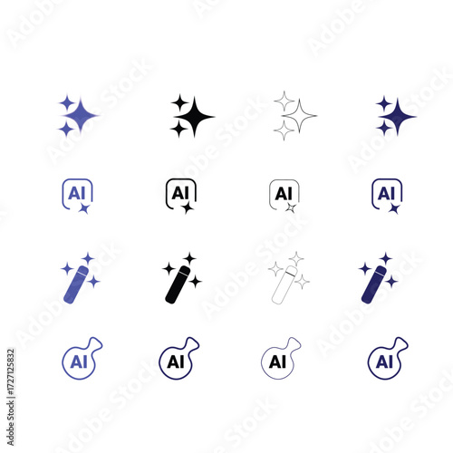 Minimal AI Icons Vector Set , Simple AI technology icons vector set in minimal style, isolated design elements for web, apps, and modern graphics.