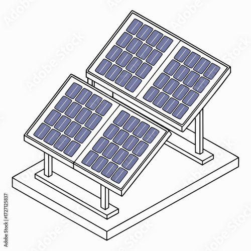 Illustration of a solar panel system with multiple photovoltaic modules mounted on a base
