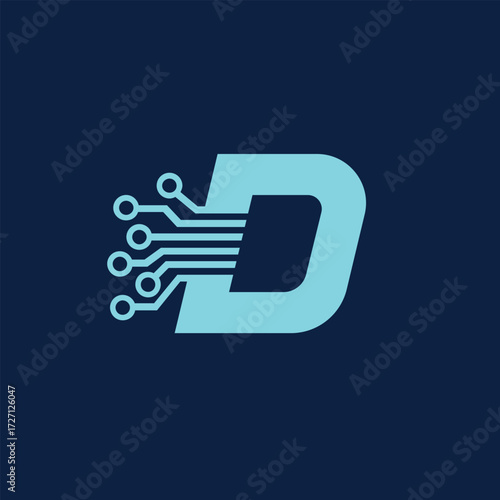 d letter digital abstract logo modern style
