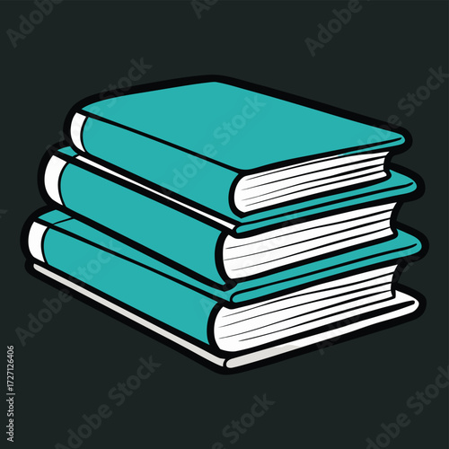 a stack of three teal books with white pages on a .eps