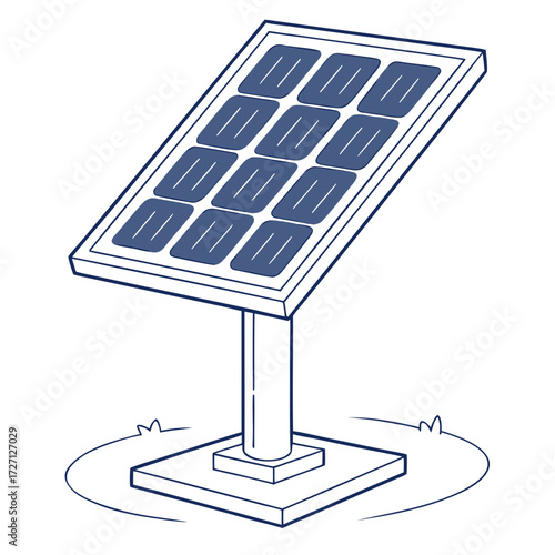 Stylized illustration of a single solar panel on a stand with a circular arrow indicating rotation or movement