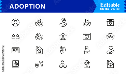 Adoption and Family Love Line Icon Set Modern Minimal Outline Symbols, Pixel-Perfect Vector Icons, and Unique Parenting Graphics