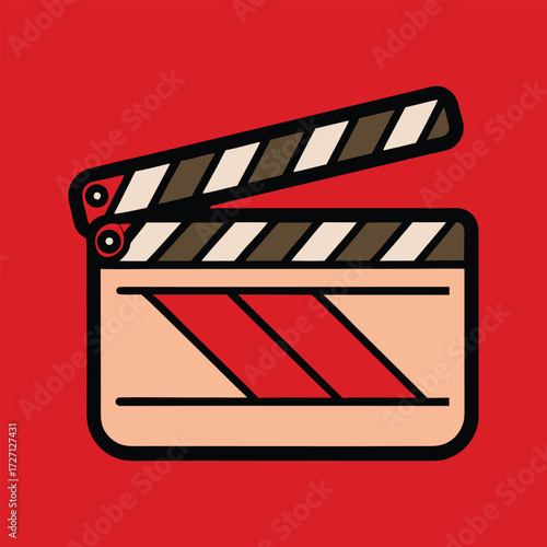 A stylized film clapperboard, open and ready for use, symbolizes the start of a movie production. Its iconic design evokes the magic of cinema and creative storytelling.