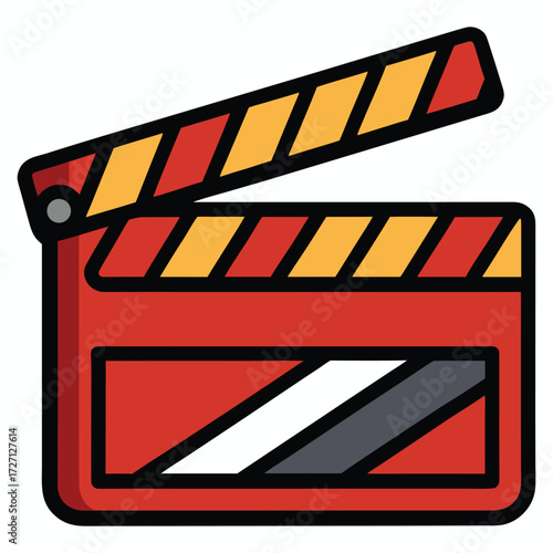 A vibrant red clapperboard, a symbol of filmmaking, ready for action. Perfect for movie productions, film school, or any creative video project.