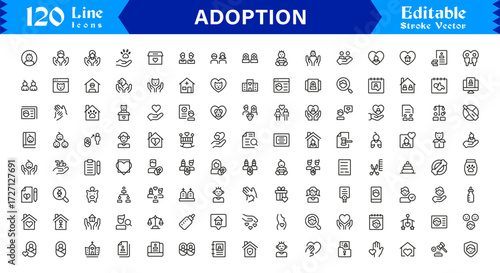 Adoption and Family Love Line Icon Set Modern Minimal Outline Symbols, Pixel-Perfect Vector Icons, and Unique Parenting Graphics