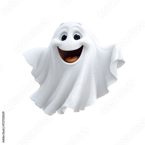 Cartoon ghost smiling, white isolated background