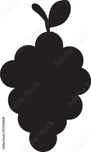 Grape Fruit Icon. Black Grape Bunch Illustration. Minimalist Grapes Symbol.