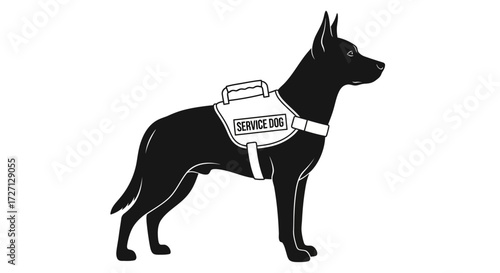 Elegant black service dog illustration showcases loyalty and assistance animal power