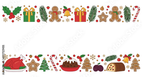 Festive Christmas themed border featuring traditional holiday treats and decorations