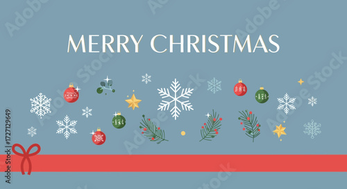 Festive and charming Merry Christmas vector illustration with holiday decorations for greeting