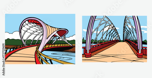 Captivating bridge blending sculptural elegance structural innovation with flowing lines and bold forms vector art design