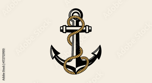 Nautical anchor illustration with rope, classic maritime symbol for sea adventure and safety