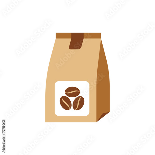 Coffee Bean Bag Packaging Flat Icon Vector