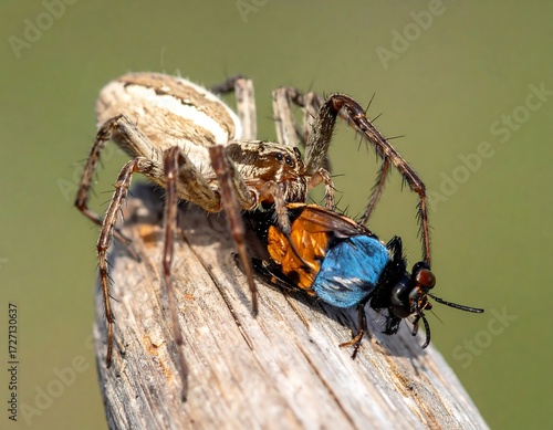 Spider devouring insect