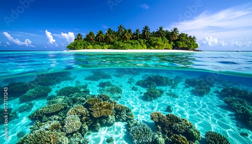 Fototapeta Naklejka Na Ścianę i Meble -  Tropical island with vibrant coral reef (1)