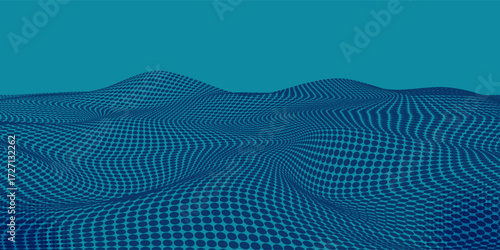 Dark blue halftone dotted abstract background, big data pattern, technology or futuristic visualization, waveform dot texture, music backdrop.eps10.