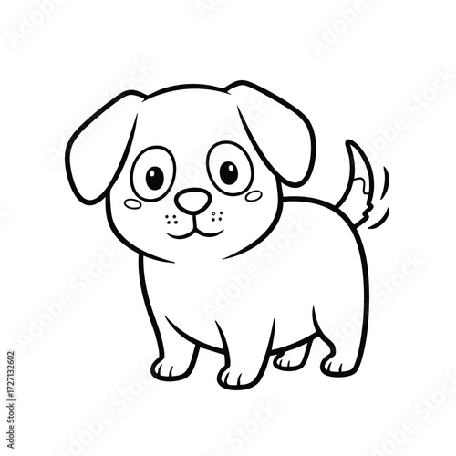 A cute and playful cartoon puppy with big eyes and a wagging tail, perfect for children's designs and activities.
