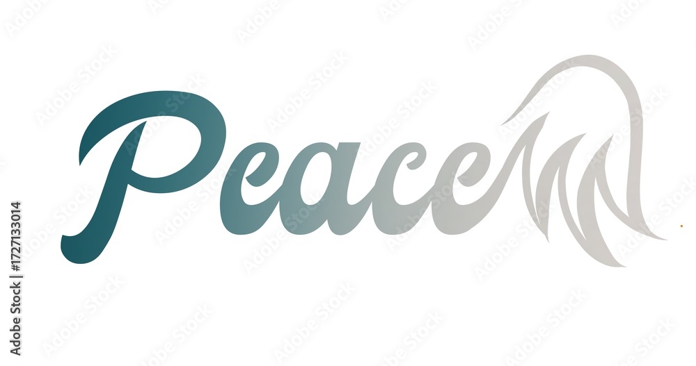 Obraz premium Uplifting peace logo with soft color gradients and angelic wing detail extending from the final letter. Designed to evoke harmony, healing, inner calm, and emotional safety.