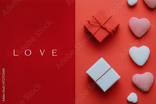 Decorative Gifts and Hearts Arranged Creatively for a Love-Themed Celebration