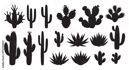 black and white silhouette vector set of cactus and succulents