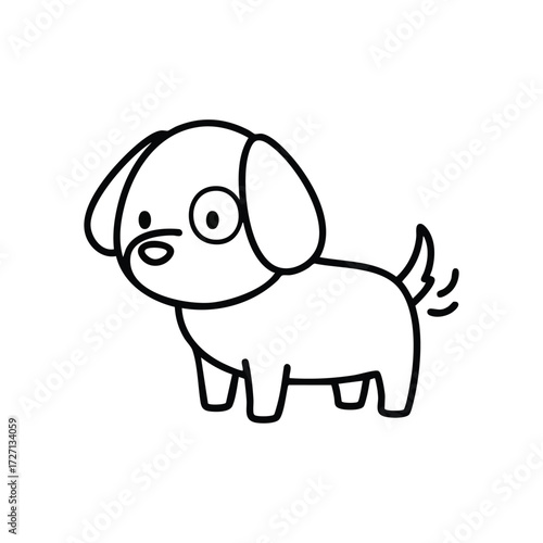 A cute cartoon dog with large ears and a wagging tail, showcasing a playful and friendly demeanor in a simple design.