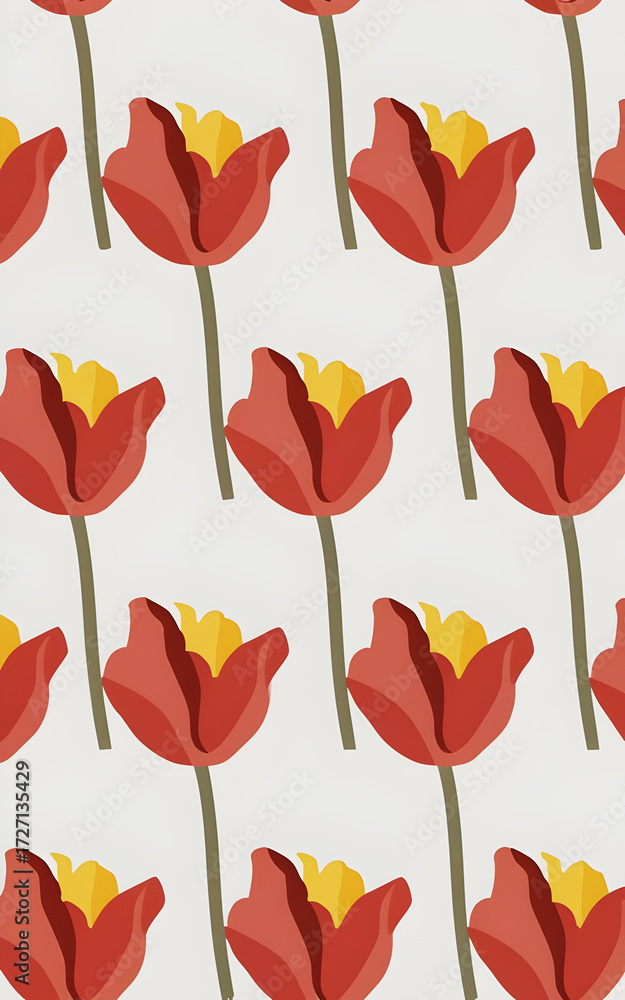 Obraz premium Vertical Single Red Tulips Pattern on White Background