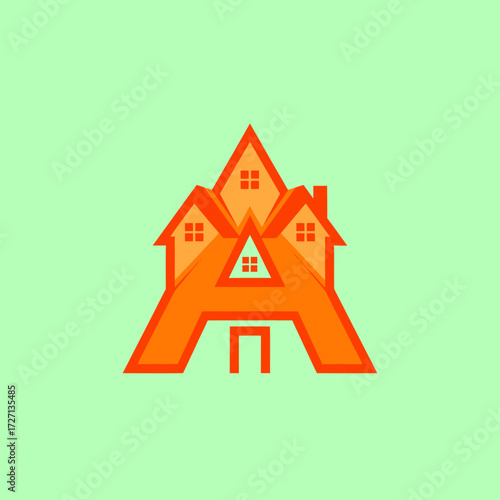 A stylized orange letter A forming the shape of houses, symbolizing real estate or property development.