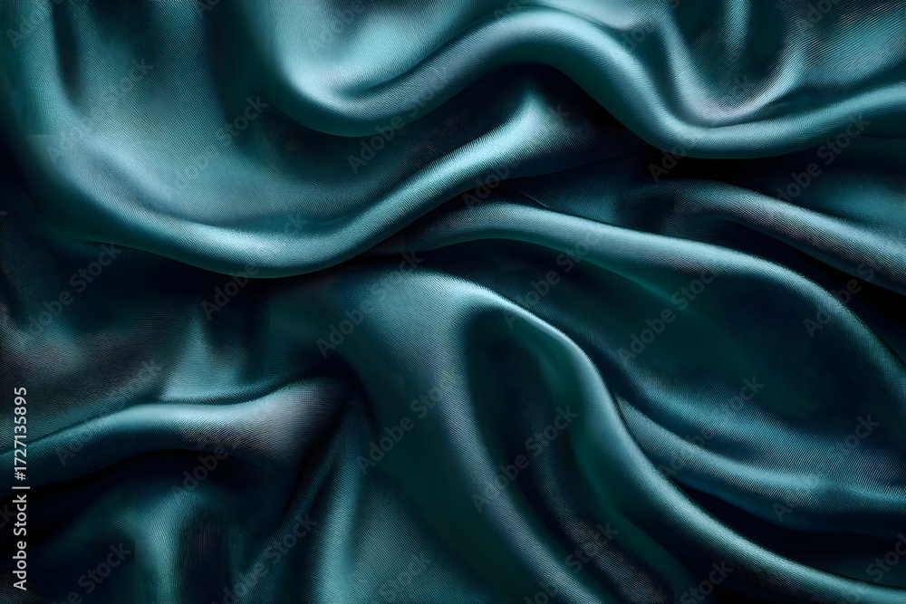 Obraz premium Close up of teal colored silk fabric with soft folds and gentle waves creating a smooth texture