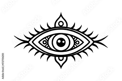 The black eye vector illustration shows a woman's eyeball with a detailed iris and elegant eyelashes, a striking symbol design perfect for a beauty logo