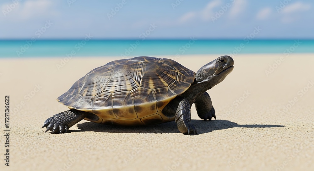 Obraz premium Turtle on sandy beach.
