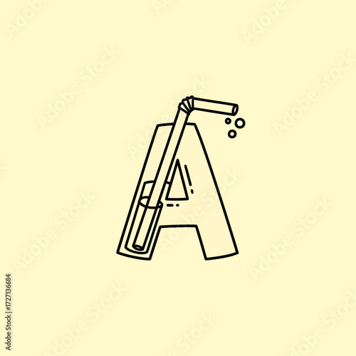A stylized letter A with a straw and a glass of liquid, suggesting a beverage or drink.