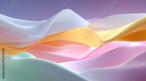 Abstract Wavy Gradient Background with Holographic Effect in Pastel Colors including Lavender Pink Orange and Teal with a Dreamy Neon Shine