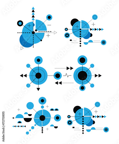Abstract Blueprint Hi Tech Design Elements Set in Blue. Graphic design elements and resources vector art