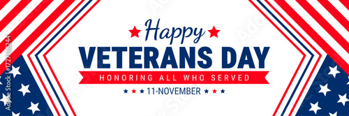Happy Veterans Day with usa flag and  Veteran design background, banner, card or poster design template is observed every year during November, to raise awareness about the mission.