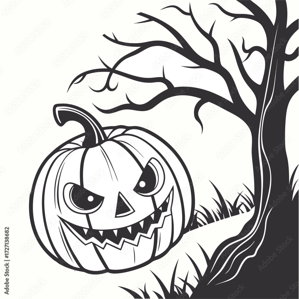 Obraz premium Halloween Vector Icons Bundle | Pumpkin, Ghost, Bat, Witch Hat, Haunted House, Skull & Tombstone Silhouette Set