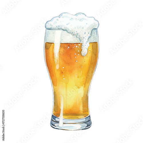 Watercolor Beer Vector Illustration Isolated on White Background, Classic Alcoholic Beverage Clipart for Pub, Bar, Brewery and Menu Design