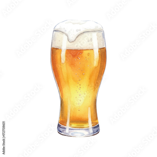 Watercolor Lager Beer Vector Illustration Isolated on White Background, Traditional Golden Beer Clipart for Pub, Bar, Brewery and Drink Menu