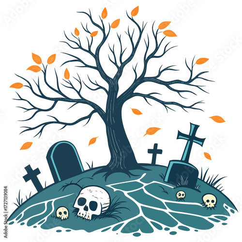 Spooky Halloween Graveyard Illustration