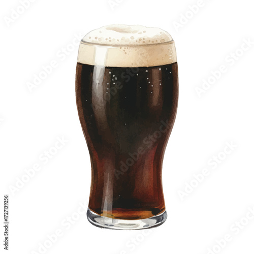 Watercolor Stout Beer Vector Illustration Isolated on White Background, Dark Beer Clipart for Brewery, Pub, Bar and Alcohol Menu Design