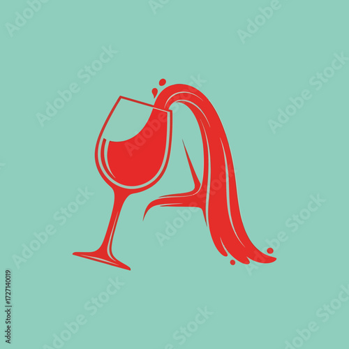 Red wine pouring from a glass forming the letter A on a teal background.