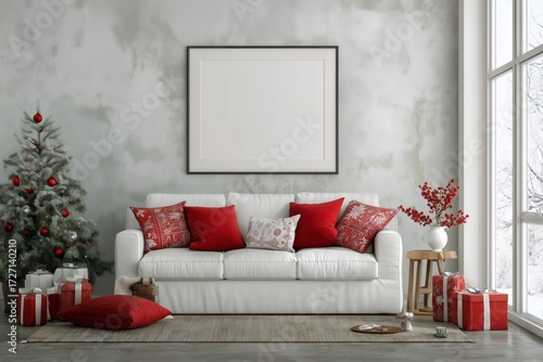 Cozy Living Room Decorated for Christmas With a Tree and Gifts During the Hol...