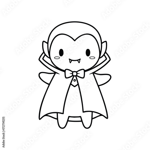 A cute and whimsical cartoon vampire character with a playful expression and a classic cape design.