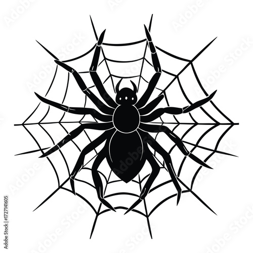 Creepy Spider Web Silhouette Vector Illustration For Halloween Design and Decoration on White Background