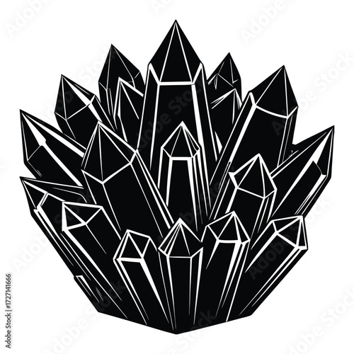 Crystals Silhouette Vector Art - Gemstone Illustration Black and White on White Background